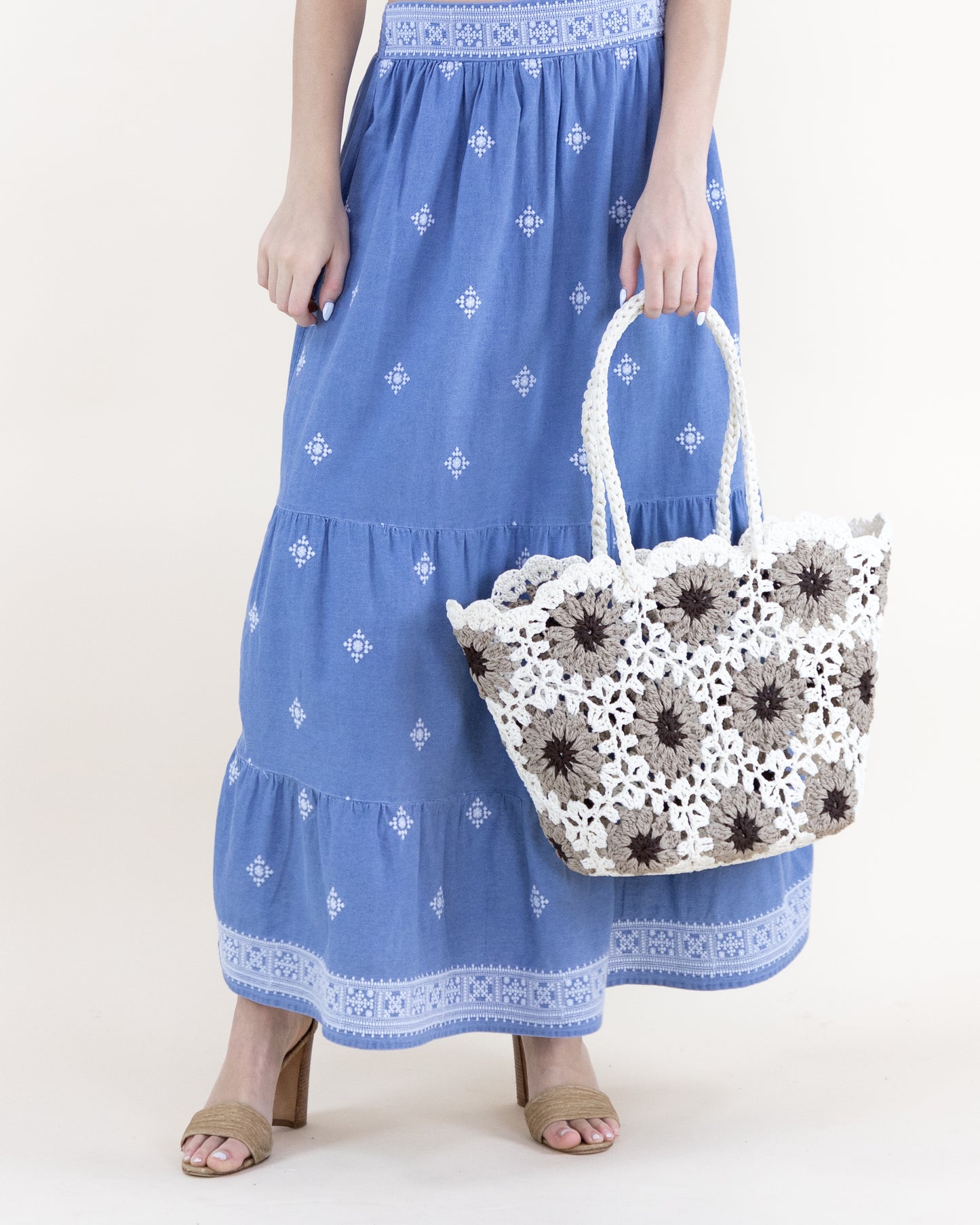 Hand Knitted Crochet Daisy Tote Bag