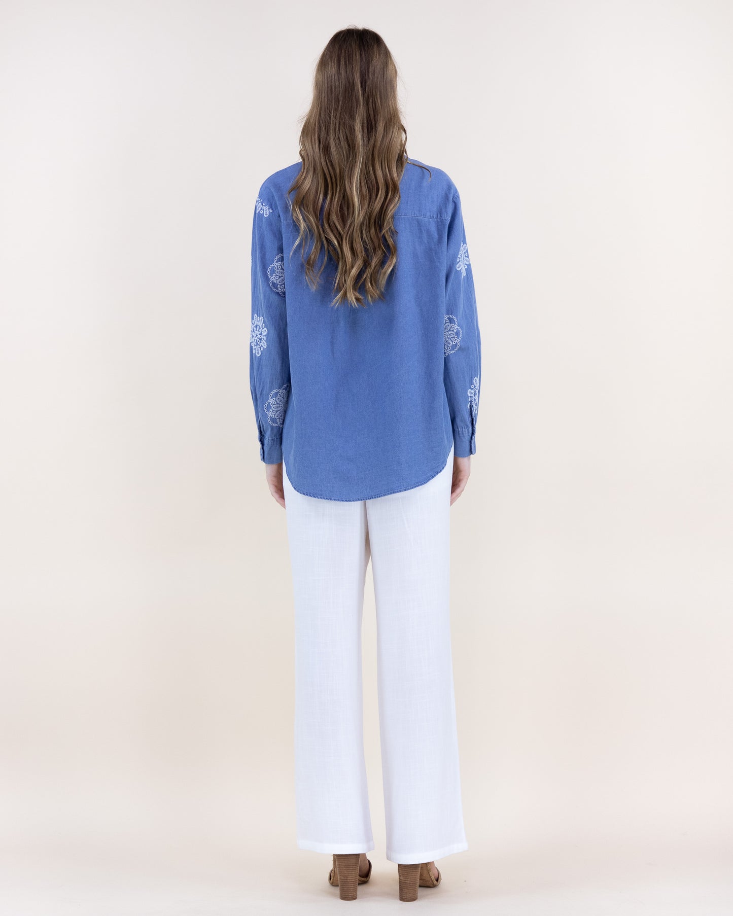 Chambray Floral Medallion Button Up Shirt