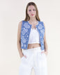 Chambray Paisley Embroidered Round Neck Open Front Vest