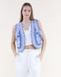 Chambray Embroidered Border V-Neck Open Front Vest