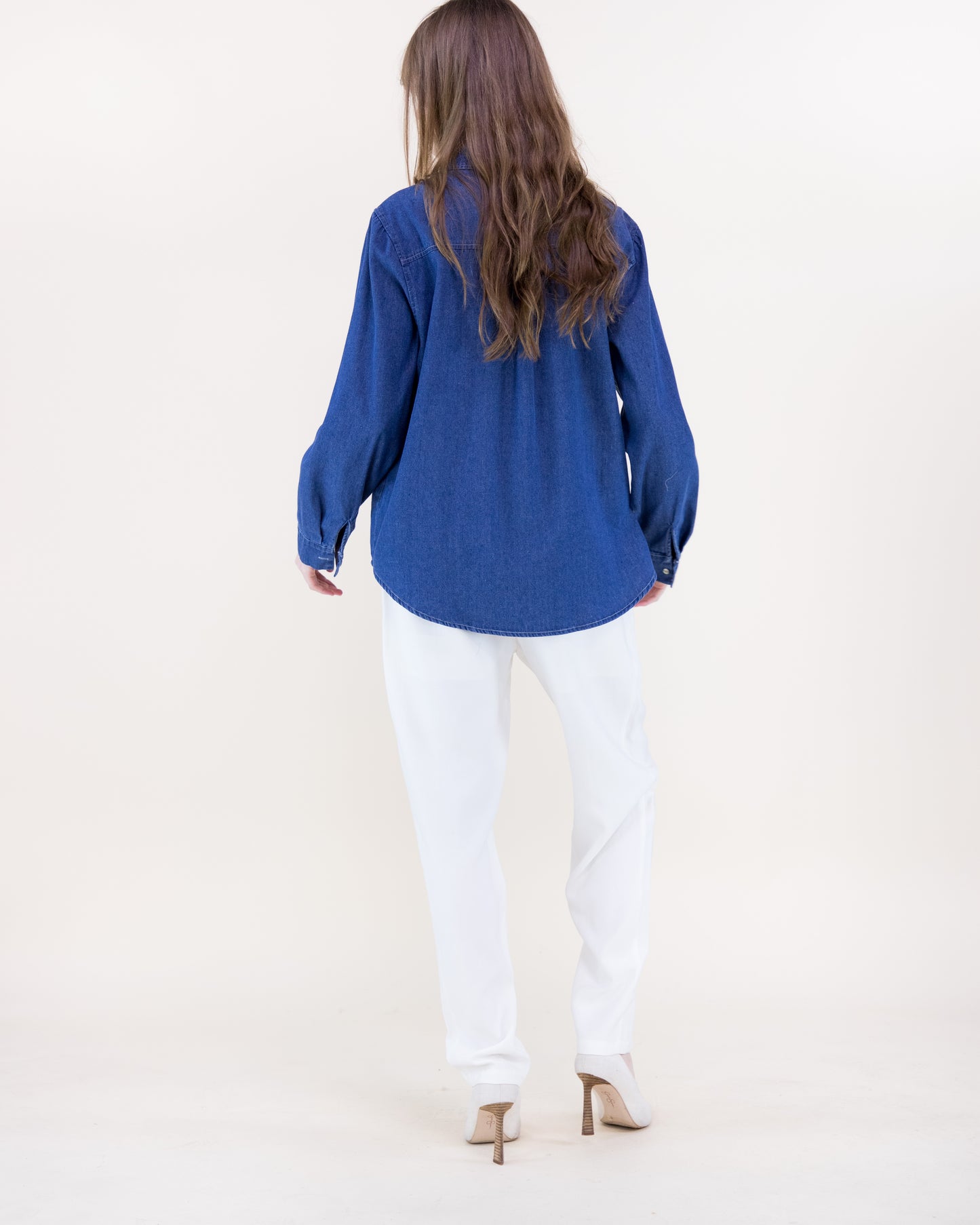 Bluebonnet Embroidered Chambray Cotton Button Up Shirt