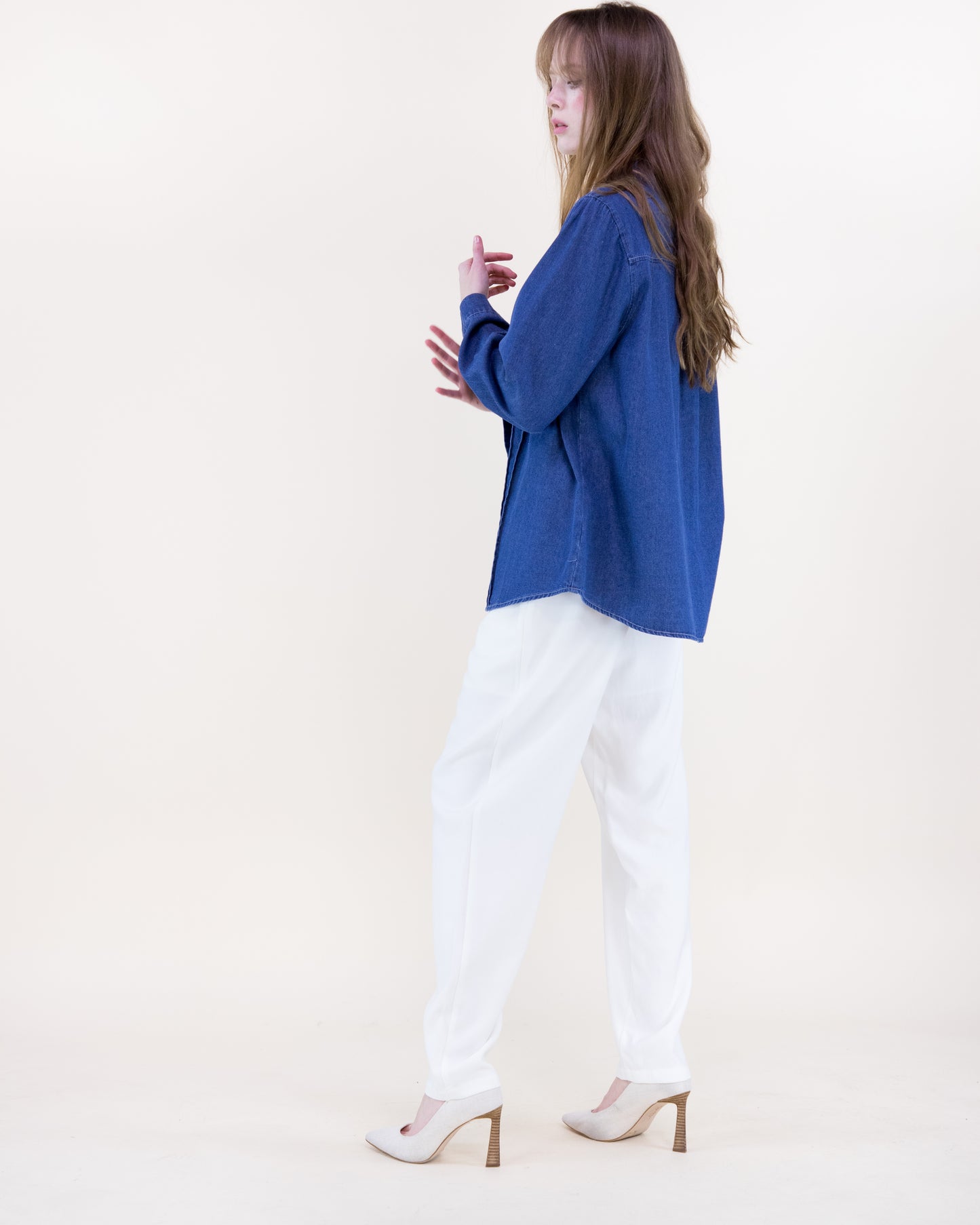 Folk Crosstitch Embroidered Chambray Cotton Button Up Shirt