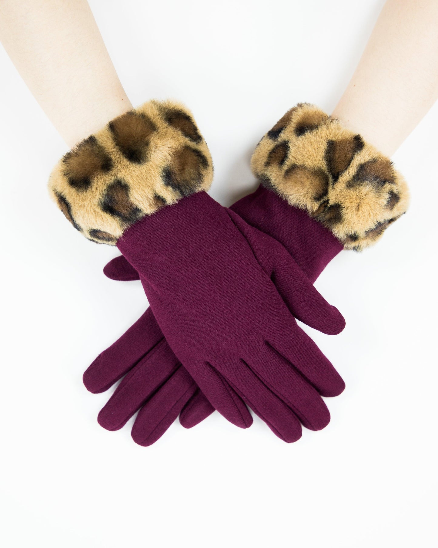Faux Fur Leopard Cuff Gloves