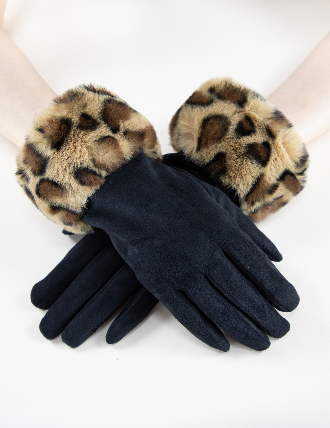 Faux Fur Leopard Cuff Gloves