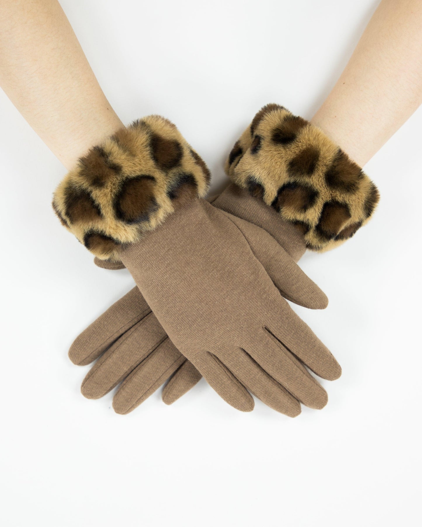Faux Fur Leopard Cuff Gloves