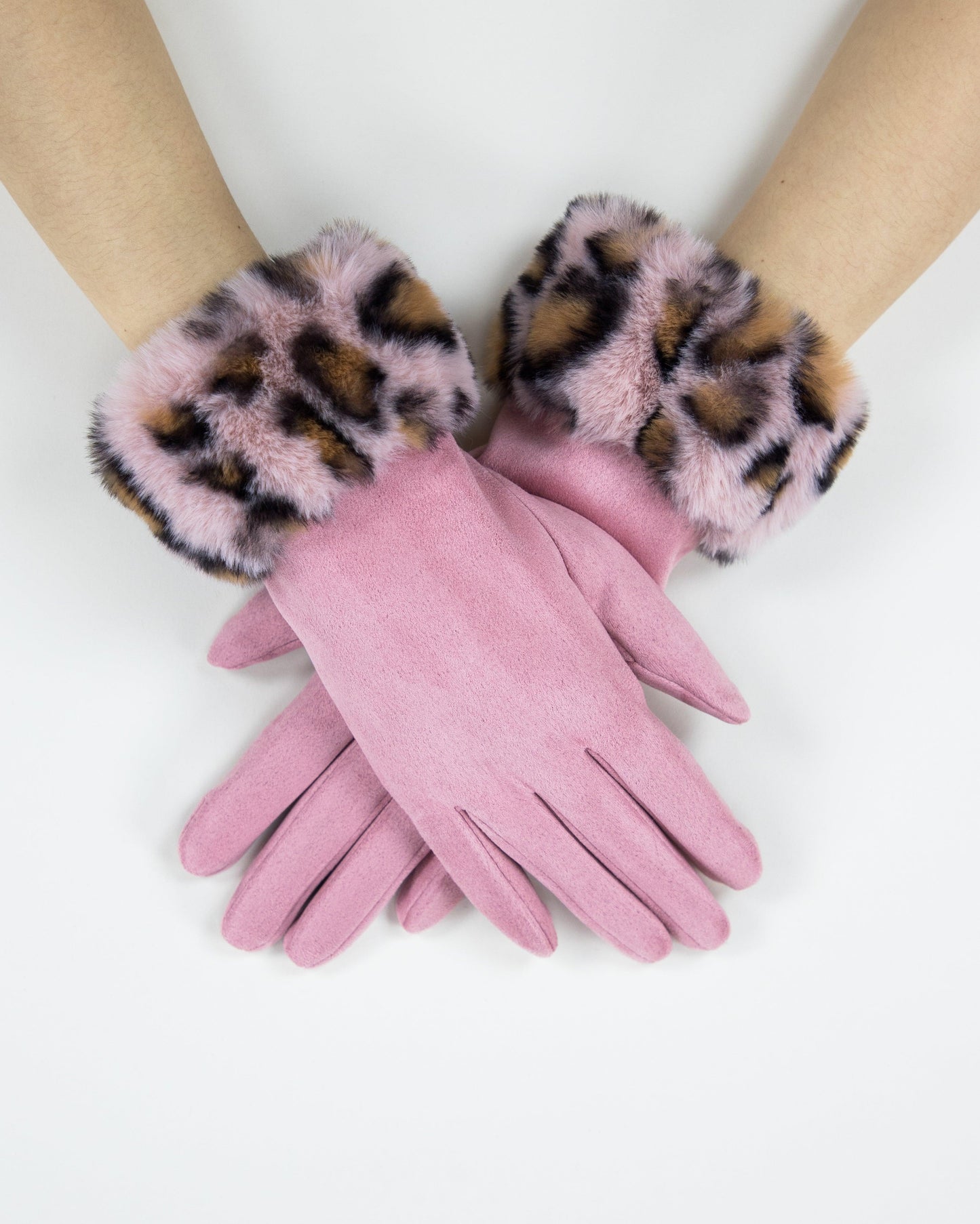 Faux Fur Leopard Cuff Gloves