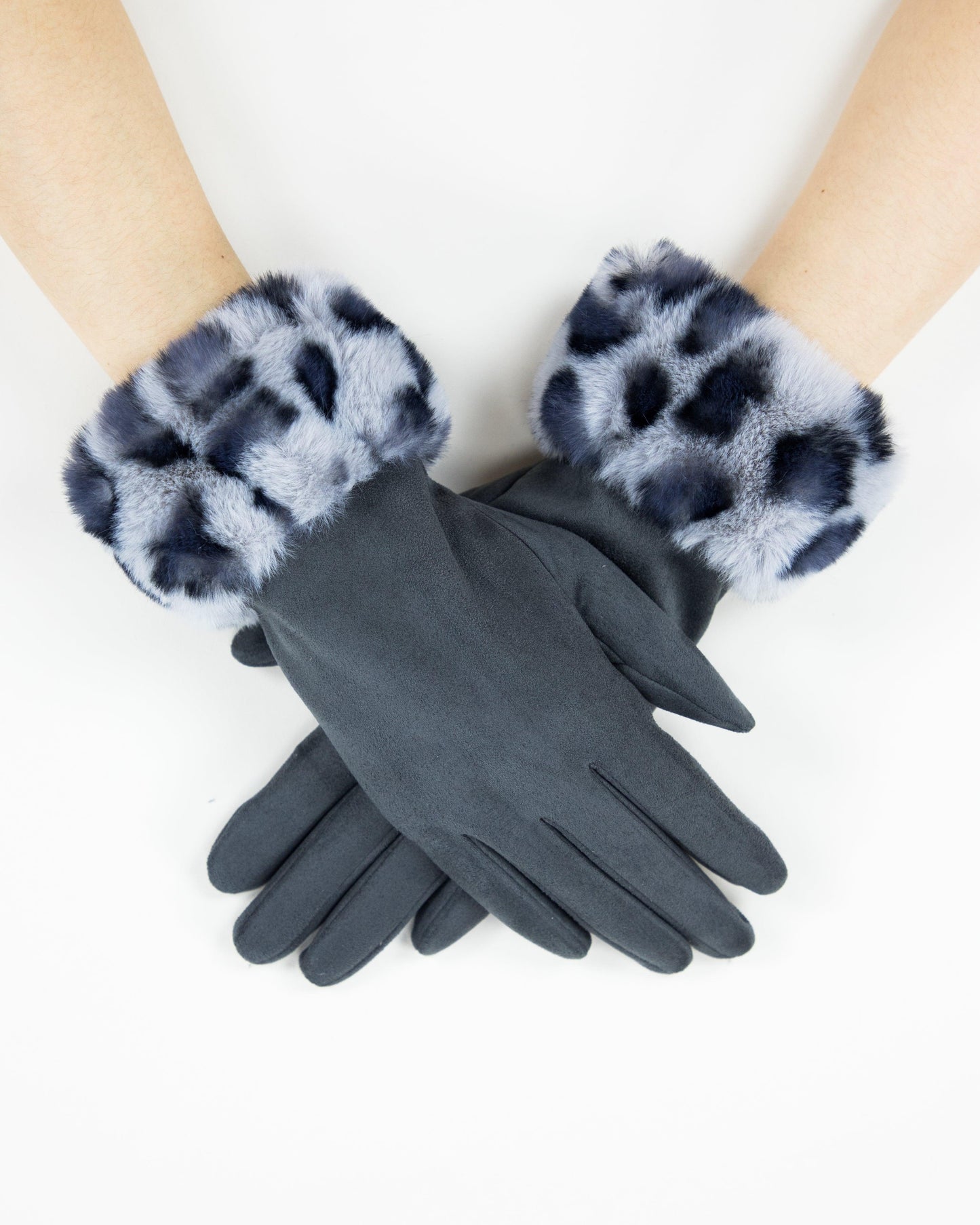 Faux Fur Leopard Cuff Gloves