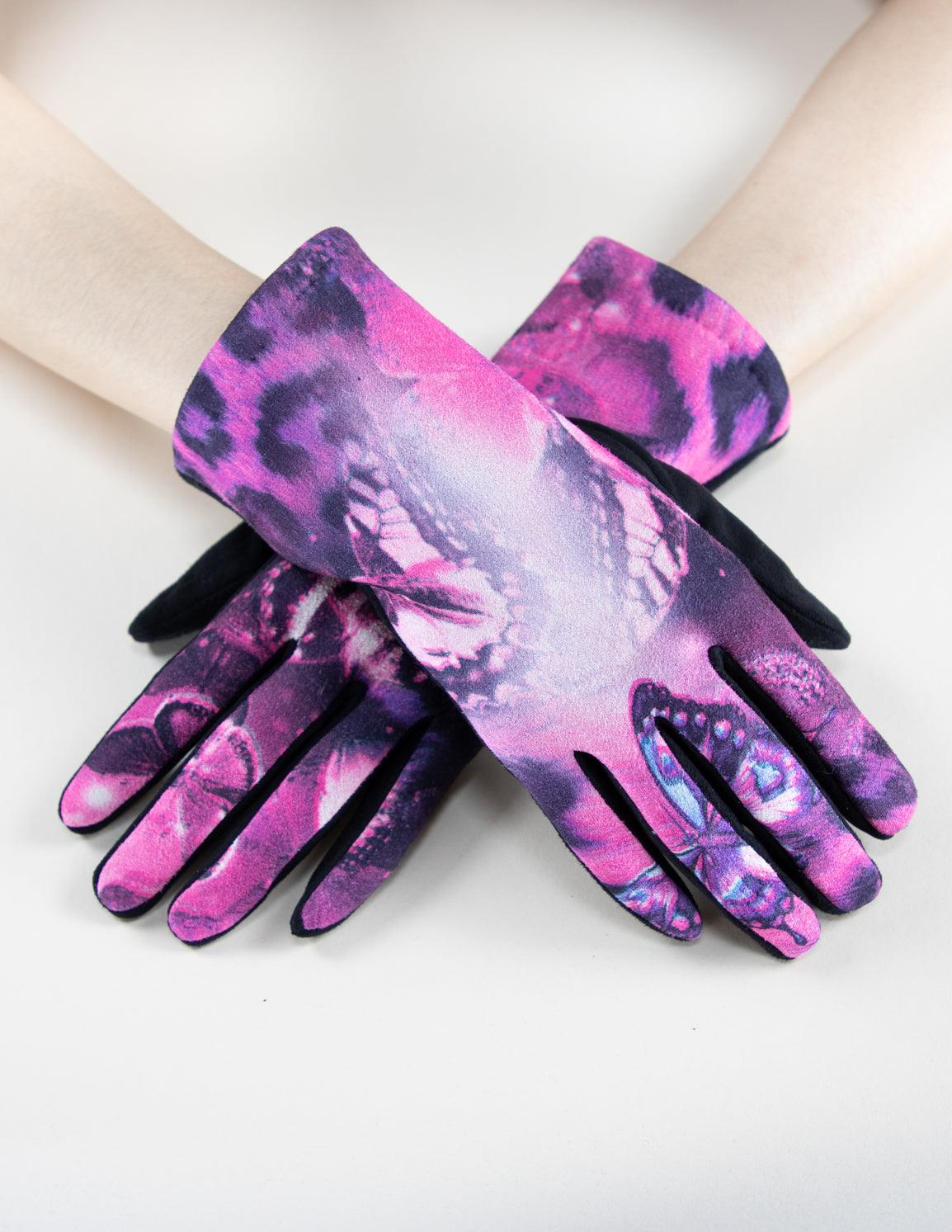 Exotic Leopard Tone with Butterflies Touchscreen Gloves