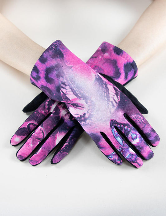 Exotic Leopard Tone with Butterflies Touchscreen Gloves