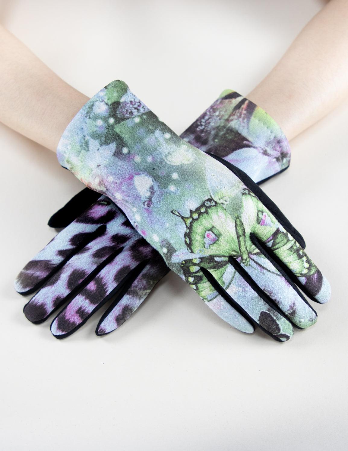 Exotic Leopard Tone with Butterflies Touchscreen Gloves