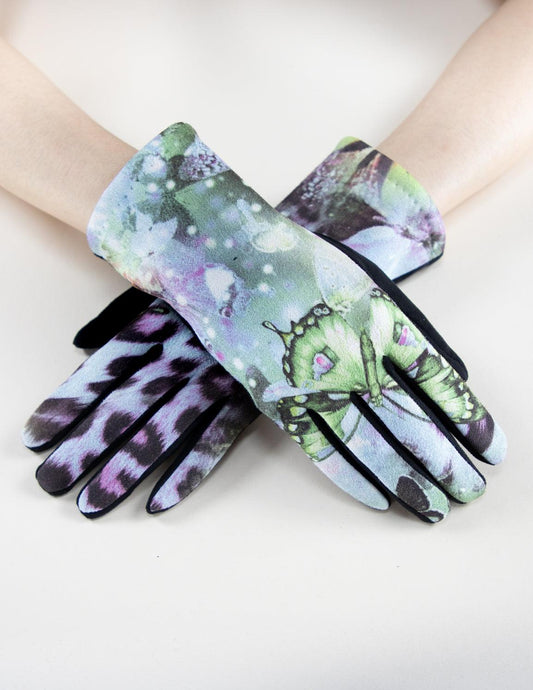 Exotic Leopard Tone with Butterflies Touchscreen Gloves