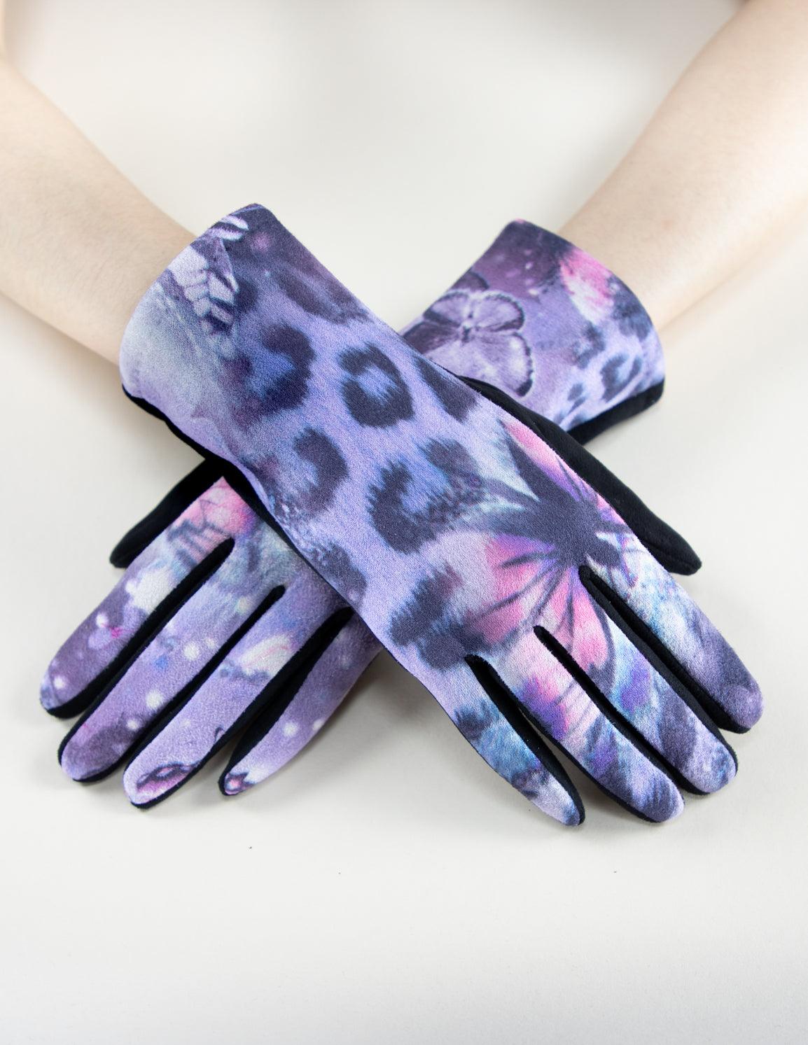 Exotic Leopard Tone with Butterflies Touchscreen Gloves