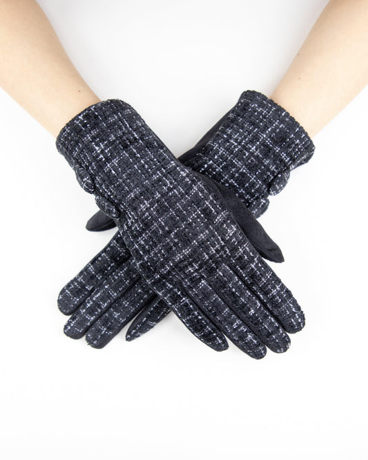 Plaid Pattern Tweed Touchscreen Gloves