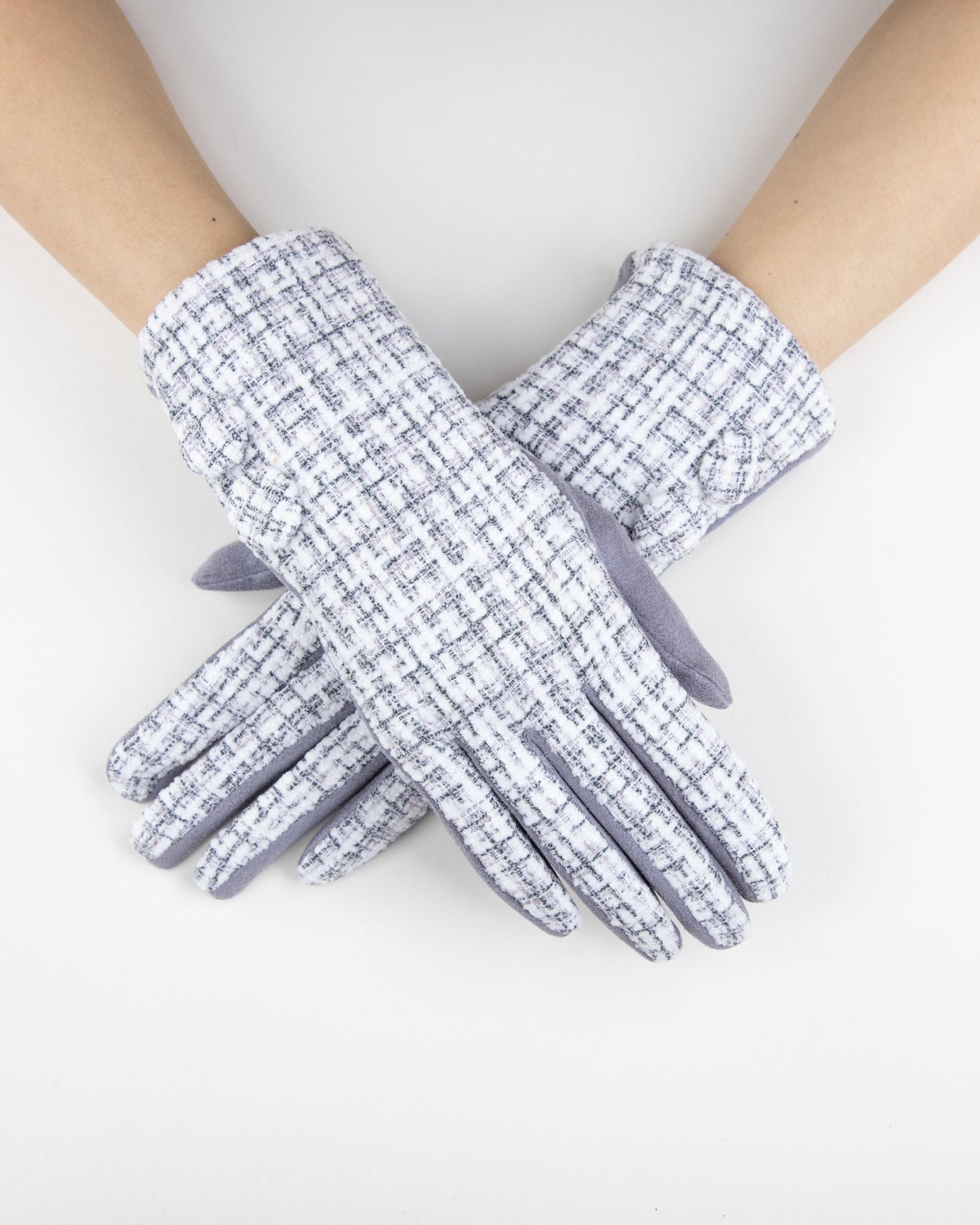 Plaid Pattern Tweed Touchscreen Gloves
