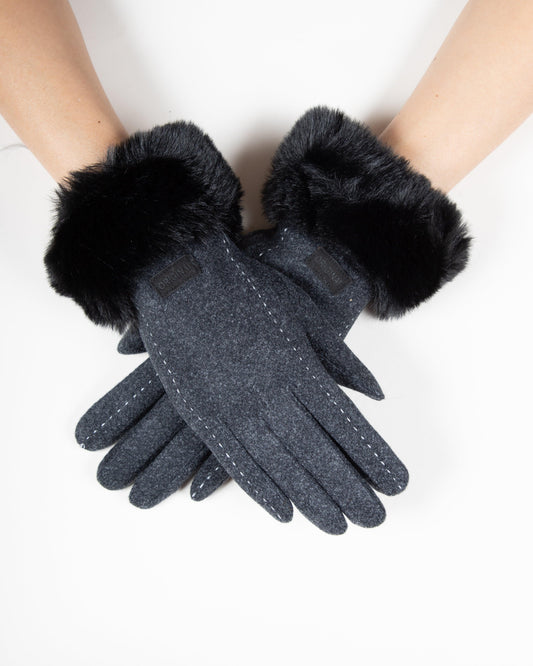 Pastel Tone Gloves Faux Fur Cuff Outline Stitch