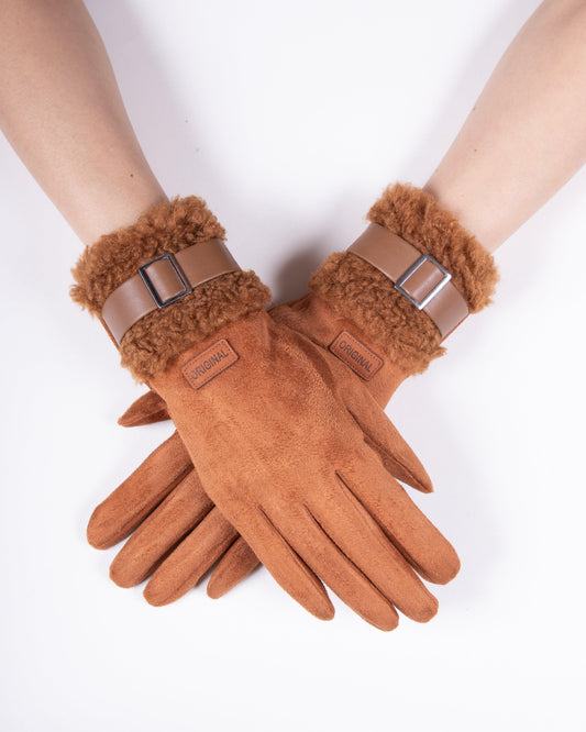 Faux Suede Gloves w/ Faux Strap & Sherpa (TS)