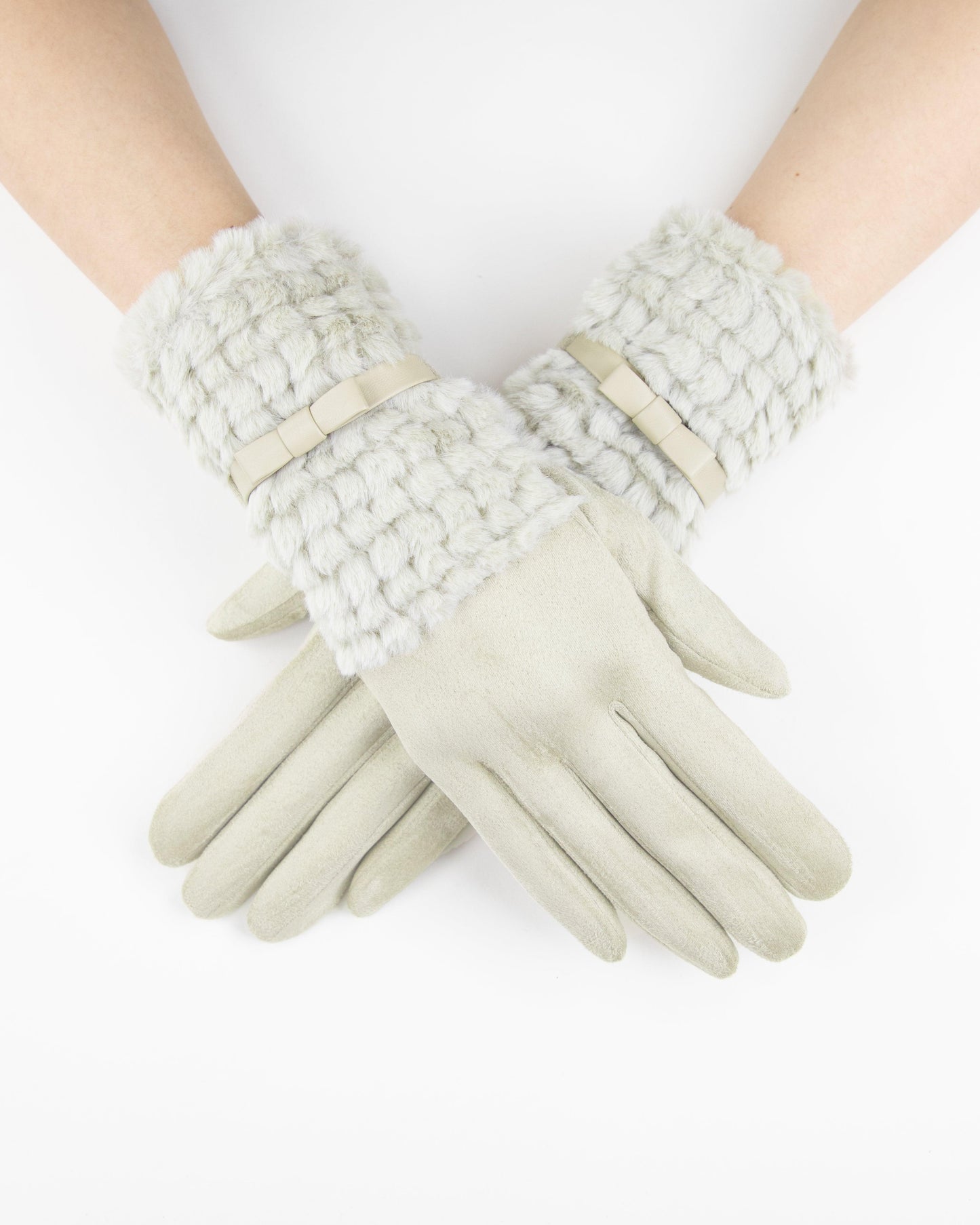 Comfy Gloves w/ Fuzzy Faux Fur & Ribbon Detail (TS)