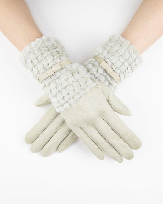 Comfy Gloves w/ Fuzzy Faux Fur & Ribbon Detail (TS)