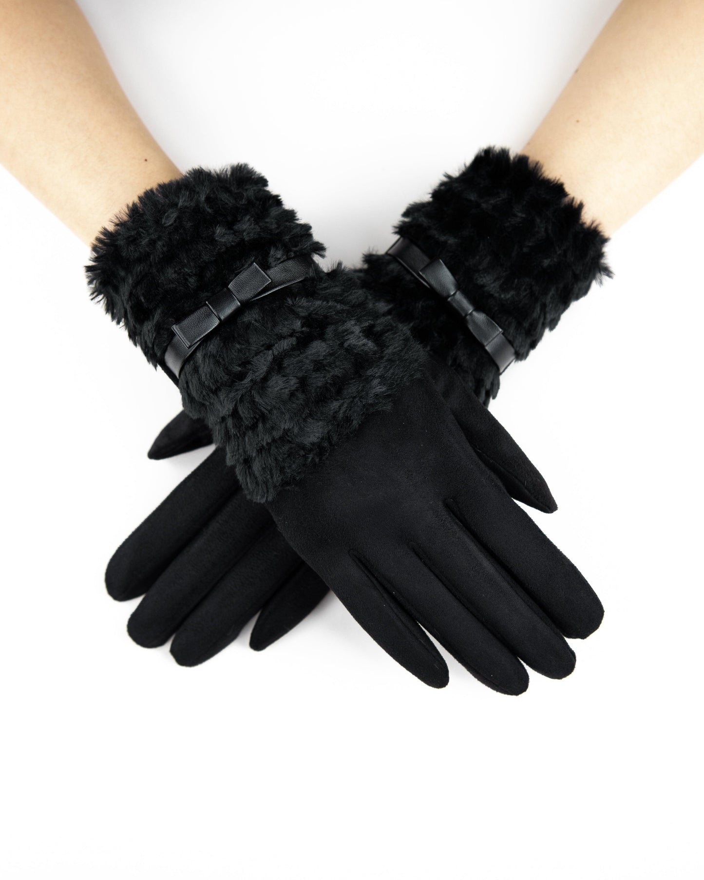 Comfy Gloves w/ Fuzzy Faux Fur & Ribbon Detail (TS)
