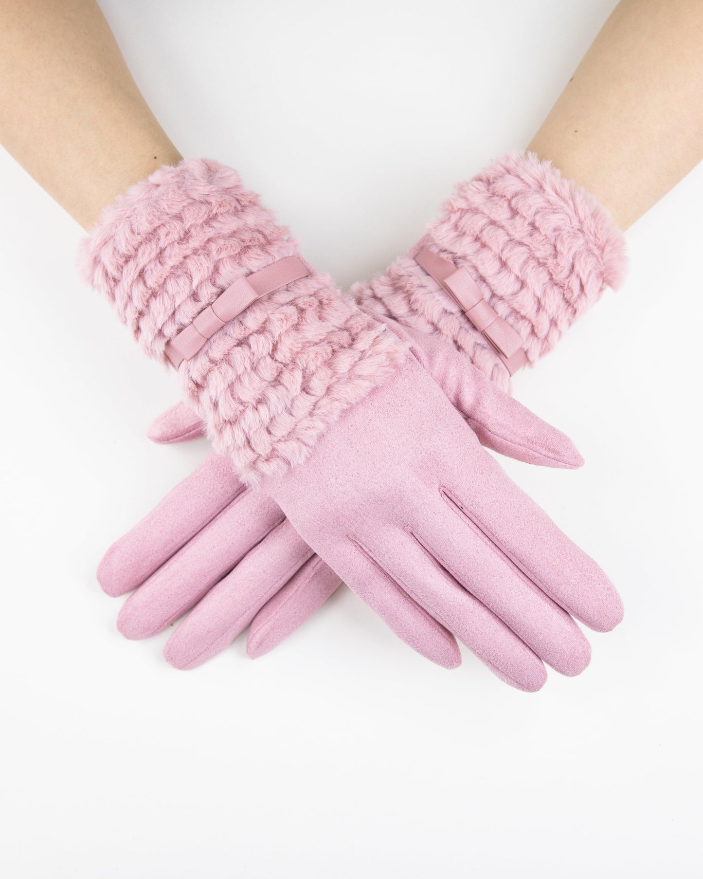 Comfy Gloves w/ Fuzzy Faux Fur & Ribbon Detail (TS)