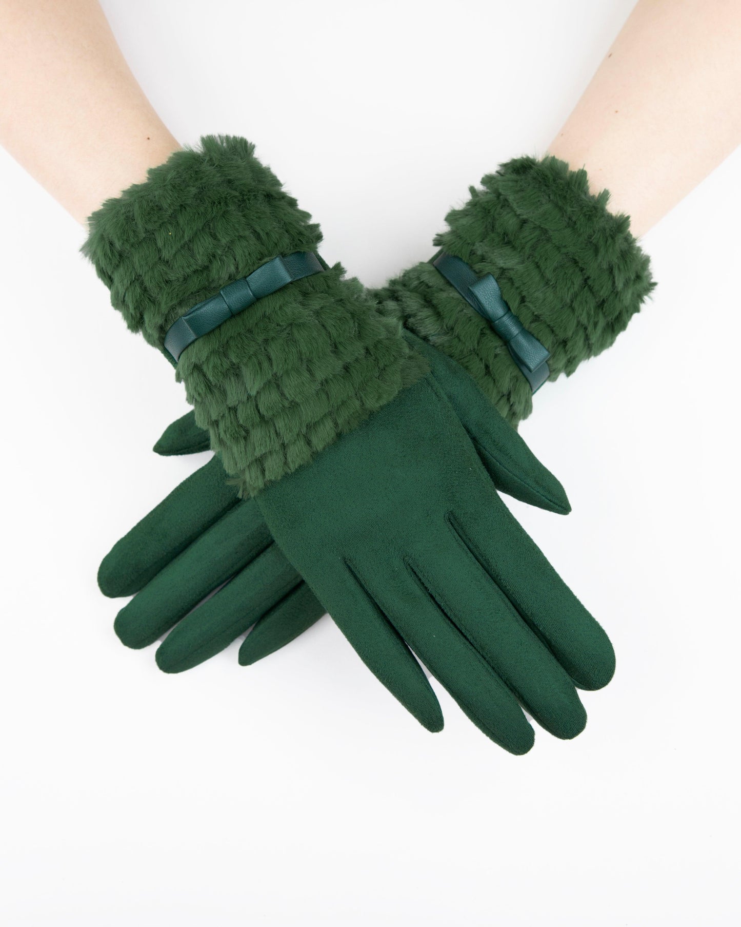 Comfy Gloves w/ Fuzzy Faux Fur & Ribbon Detail (TS)