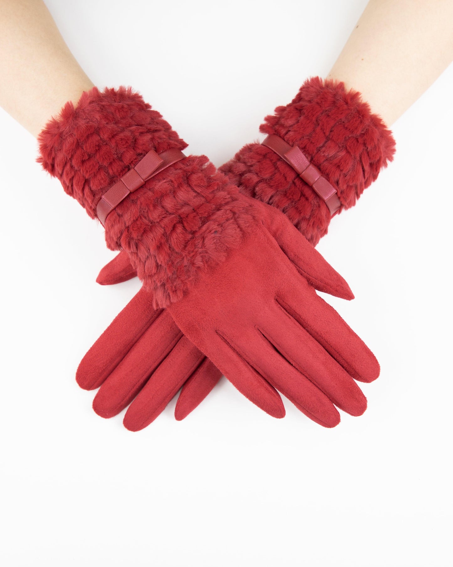Comfy Gloves w/ Fuzzy Faux Fur & Ribbon Detail (TS)