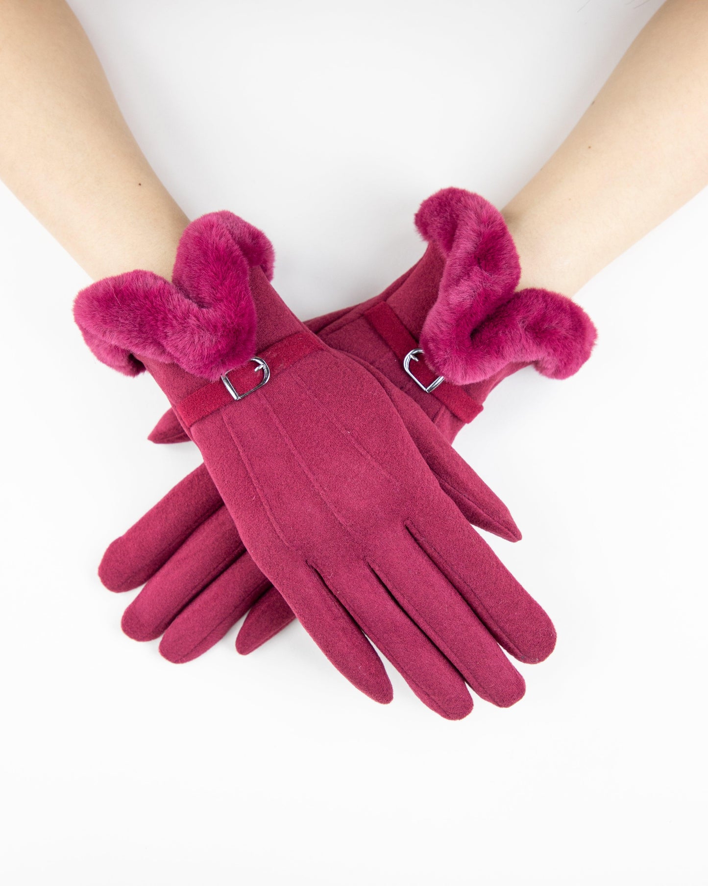 Pastel Tone Gloves w/ Faux Fur Cuff & Strap