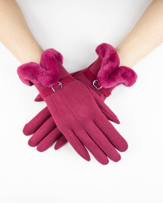 Pastel Tone Gloves w/ Faux Fur Cuff & Strap