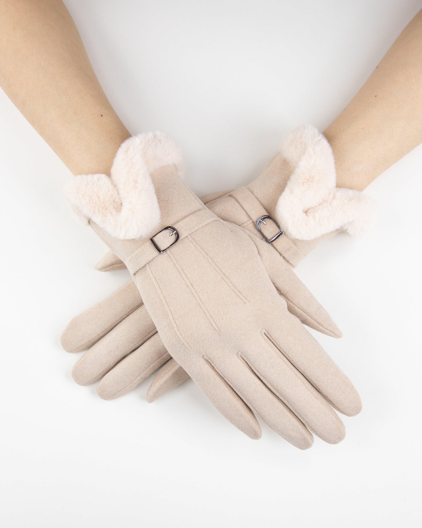 Pastel Tone Gloves w/ Faux Fur Cuff & Strap