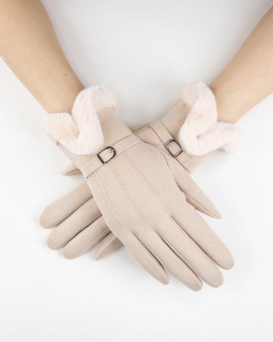 Pastel Tone Gloves w/ Faux Fur Cuff & Strap