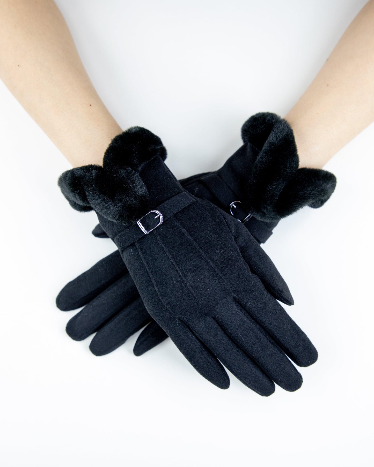 Pastel Tone Gloves w/ Faux Fur Cuff & Strap
