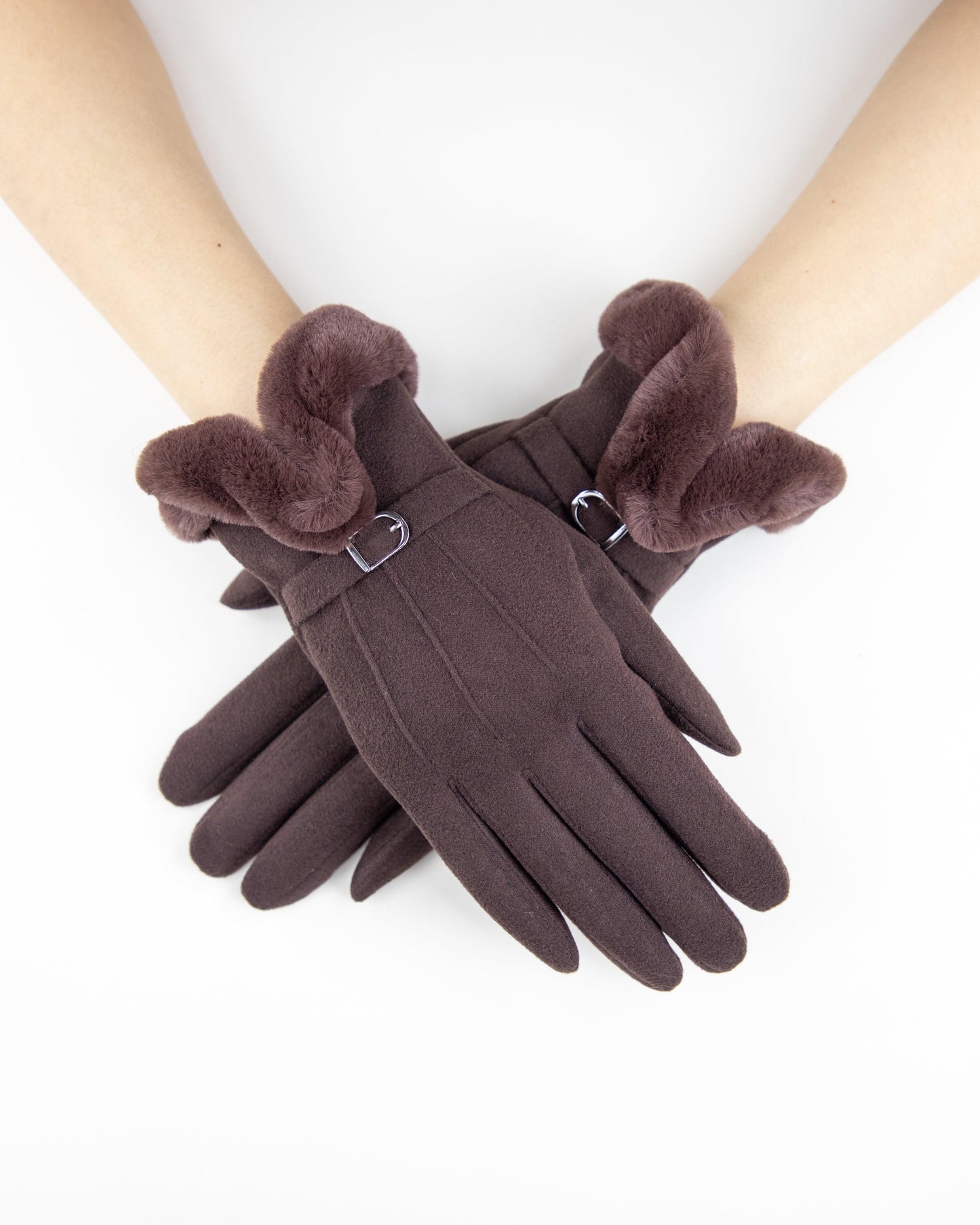 Pastel Tone Gloves w/ Faux Fur Cuff & Strap