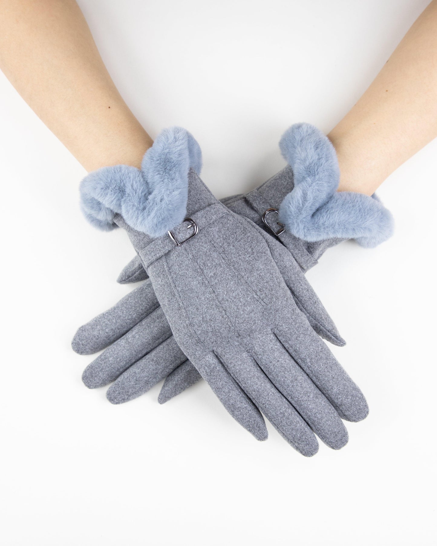 Pastel Tone Gloves w/ Faux Fur Cuff & Strap