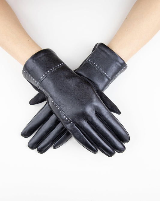 Faux Leather w/ Outseam Cross Stitch Gloves