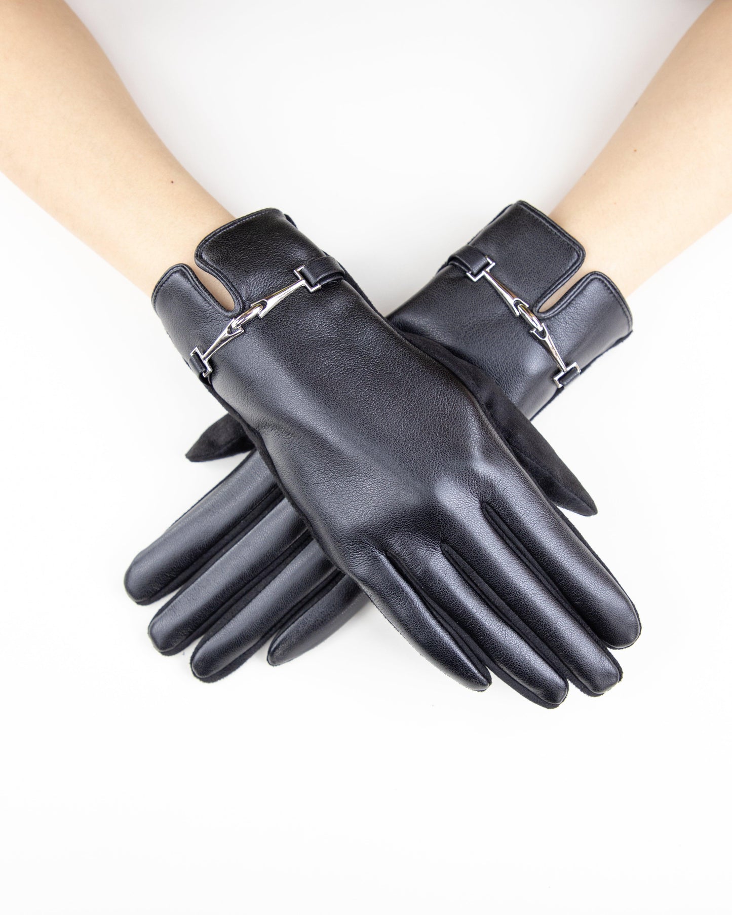 Faux Leather Gloves w/ Chain Link