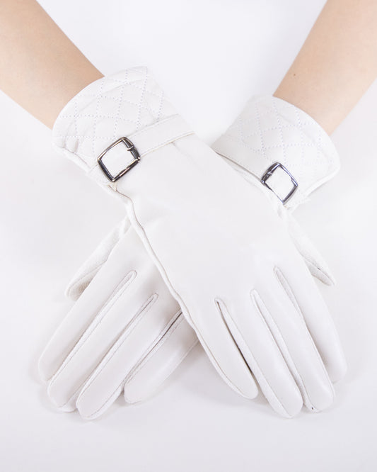 Faux Leather  Quilted Cuff and Strap Buckle Gloves