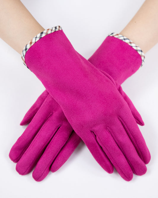 Faux Suede Gloves w/ Plaid Edge Finish  (TS)