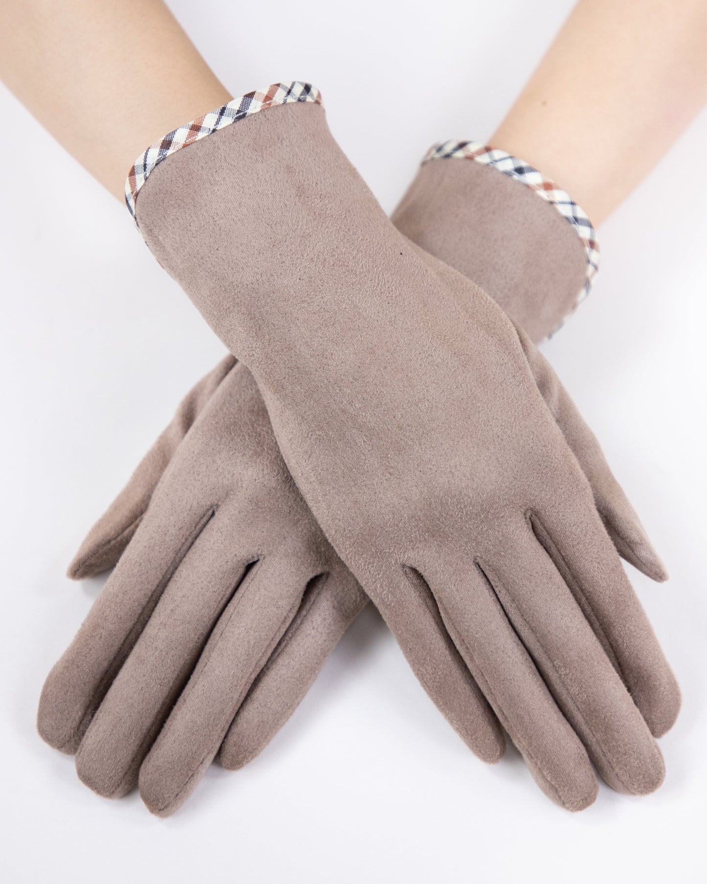 Faux Suede Gloves w/ Plaid Edge Finish  (TS)