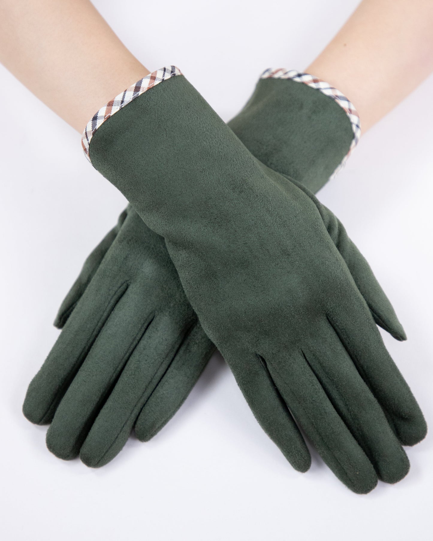Faux Suede Gloves w/ Plaid Edge Finish  (TS)