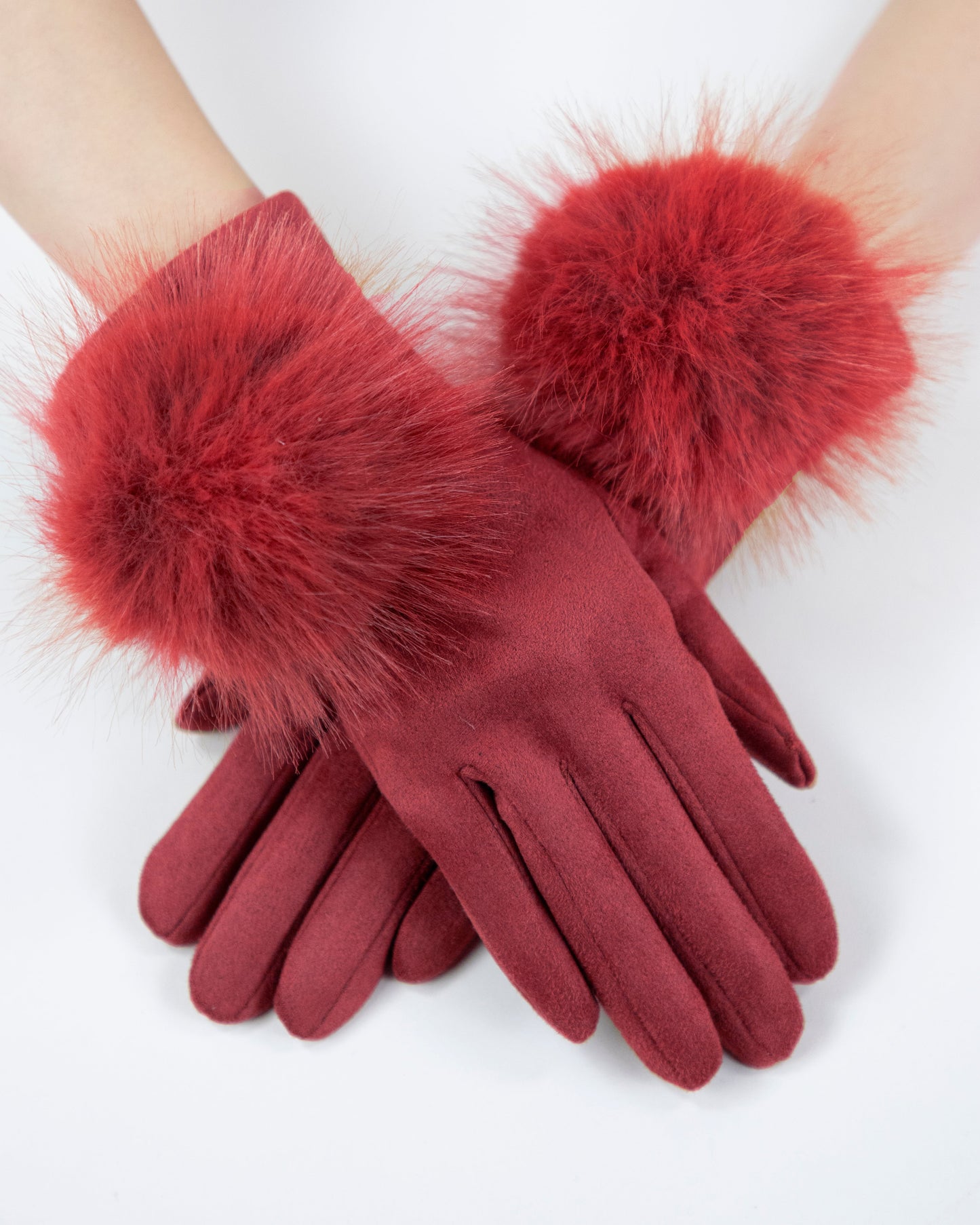 Faux Suede Gloves w/ Pom Pom Detail  (TS)