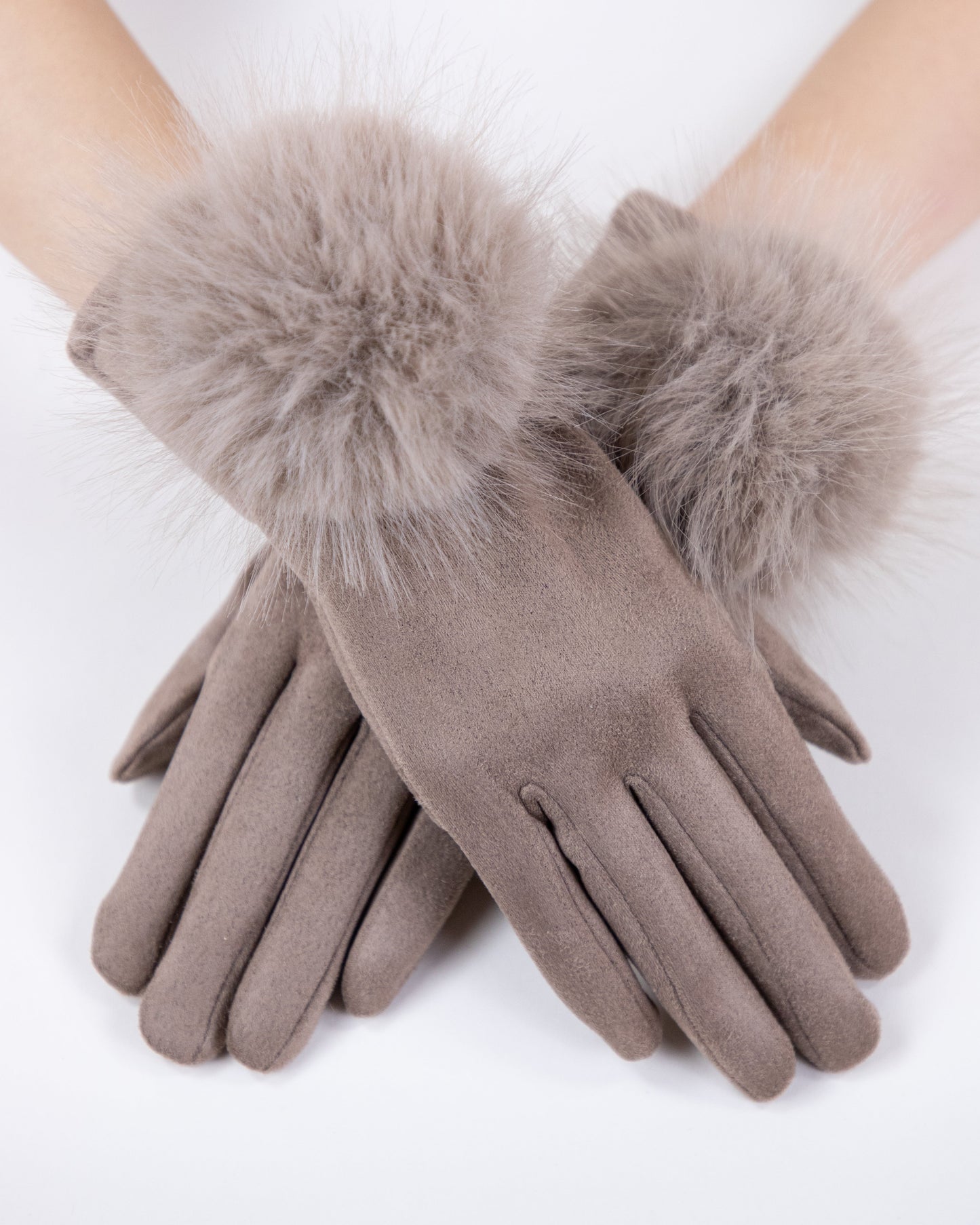 Faux Suede Gloves w/ Pom Pom Detail  (TS)