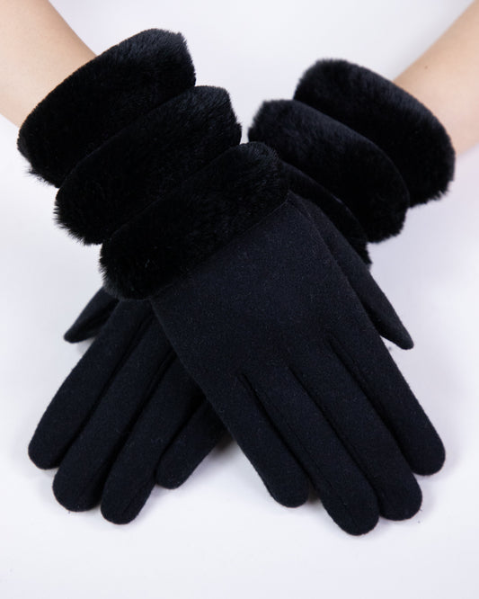 Wool Felted Gloves w/ Sectional Faux Fur Cuff