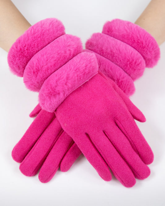 Wool Felted Gloves w/ Sectional Faux Fur Cuff