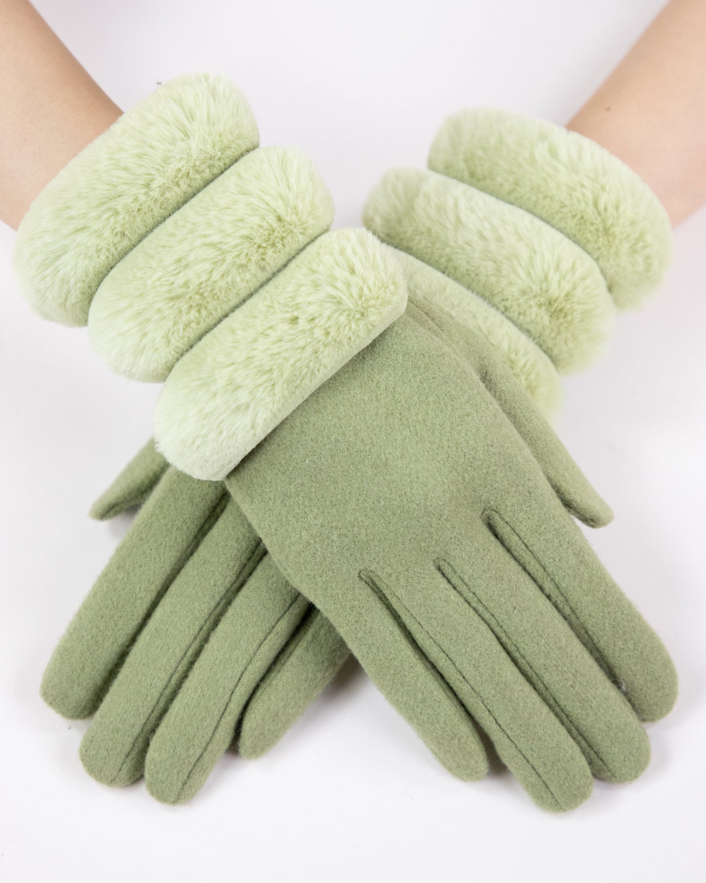 Wool Felted Gloves w/ Sectional Faux Fur Cuff