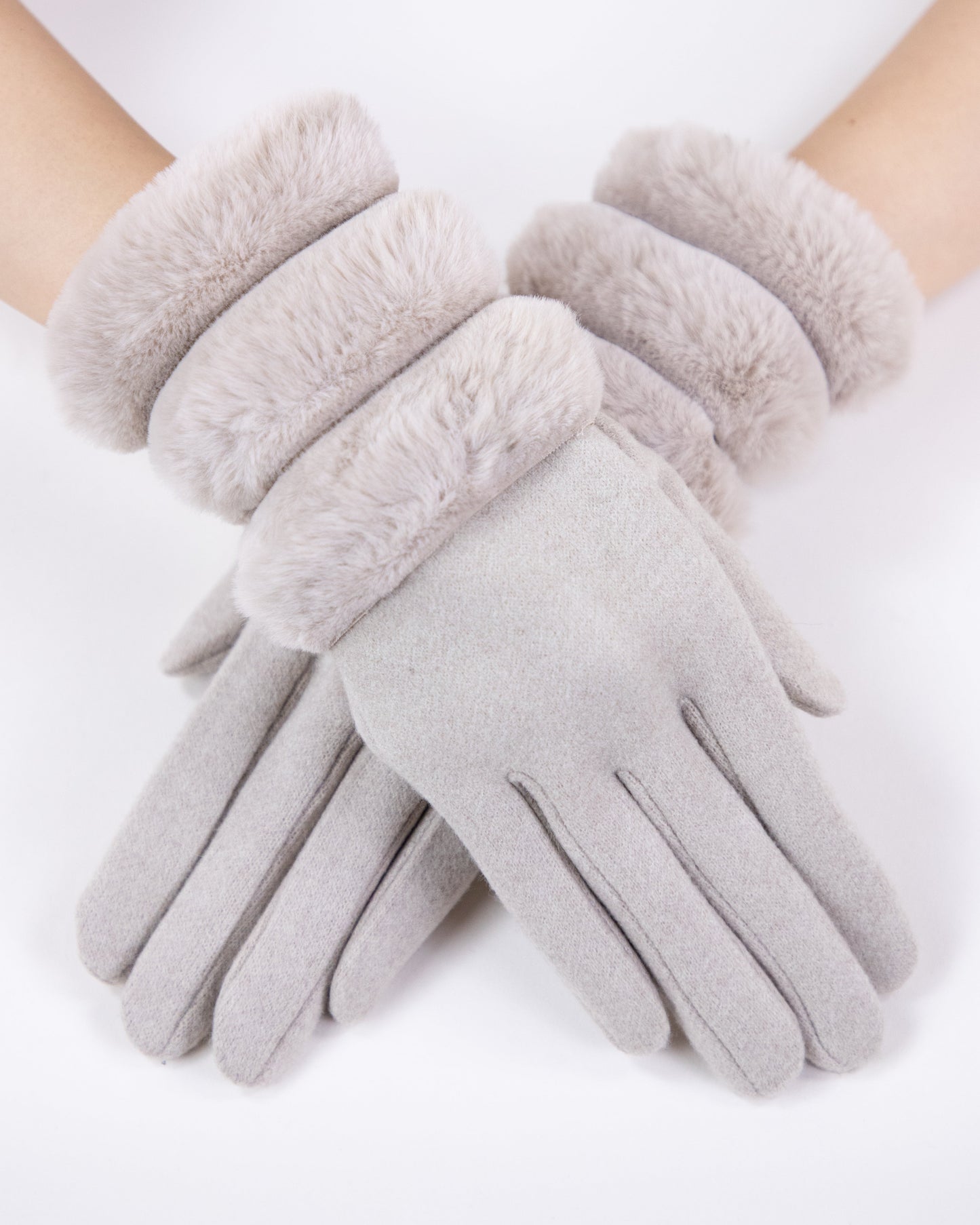 Wool Felted Gloves w/ Sectional Faux Fur Cuff