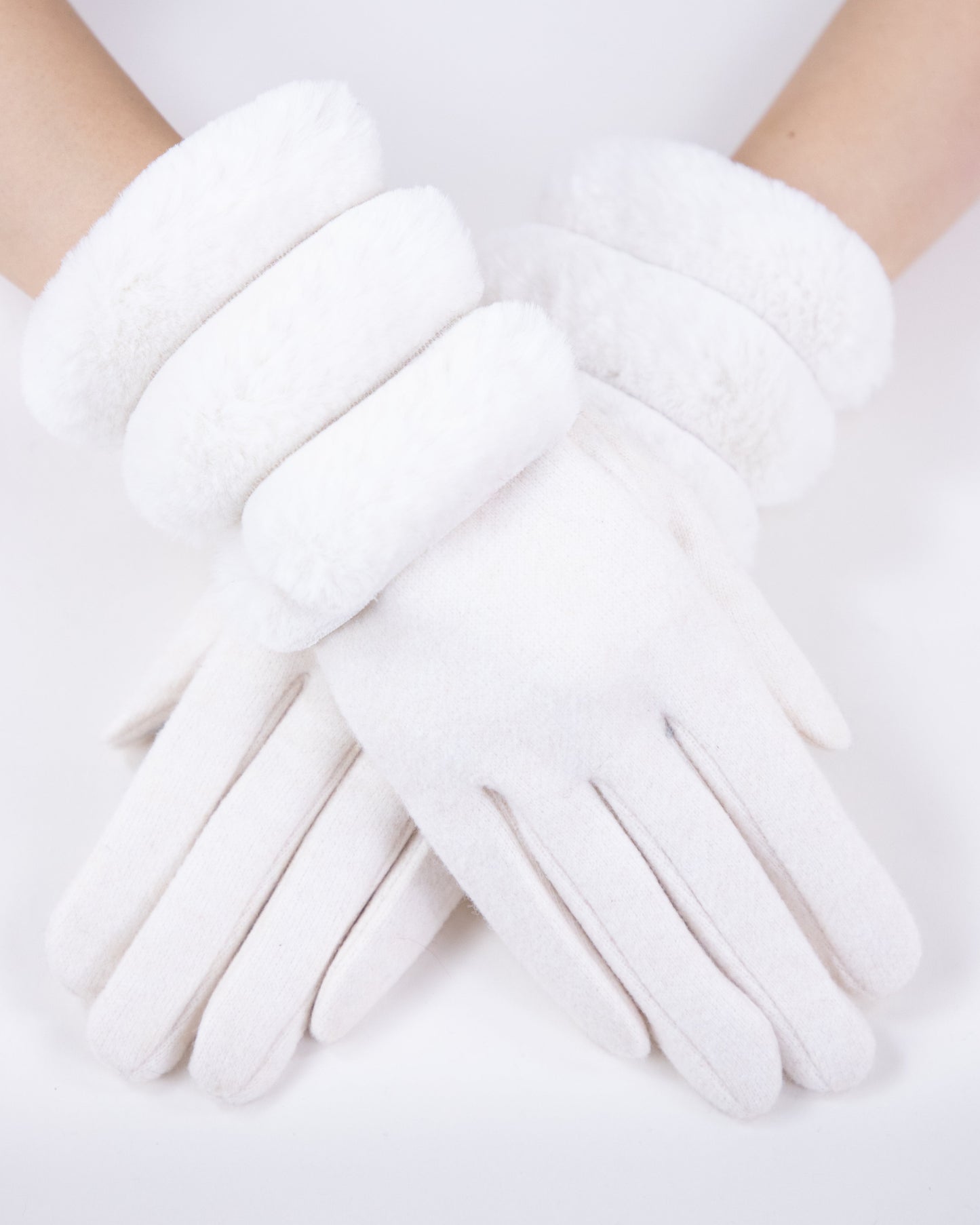 Wool Felted Gloves w/ Sectional Faux Fur Cuff