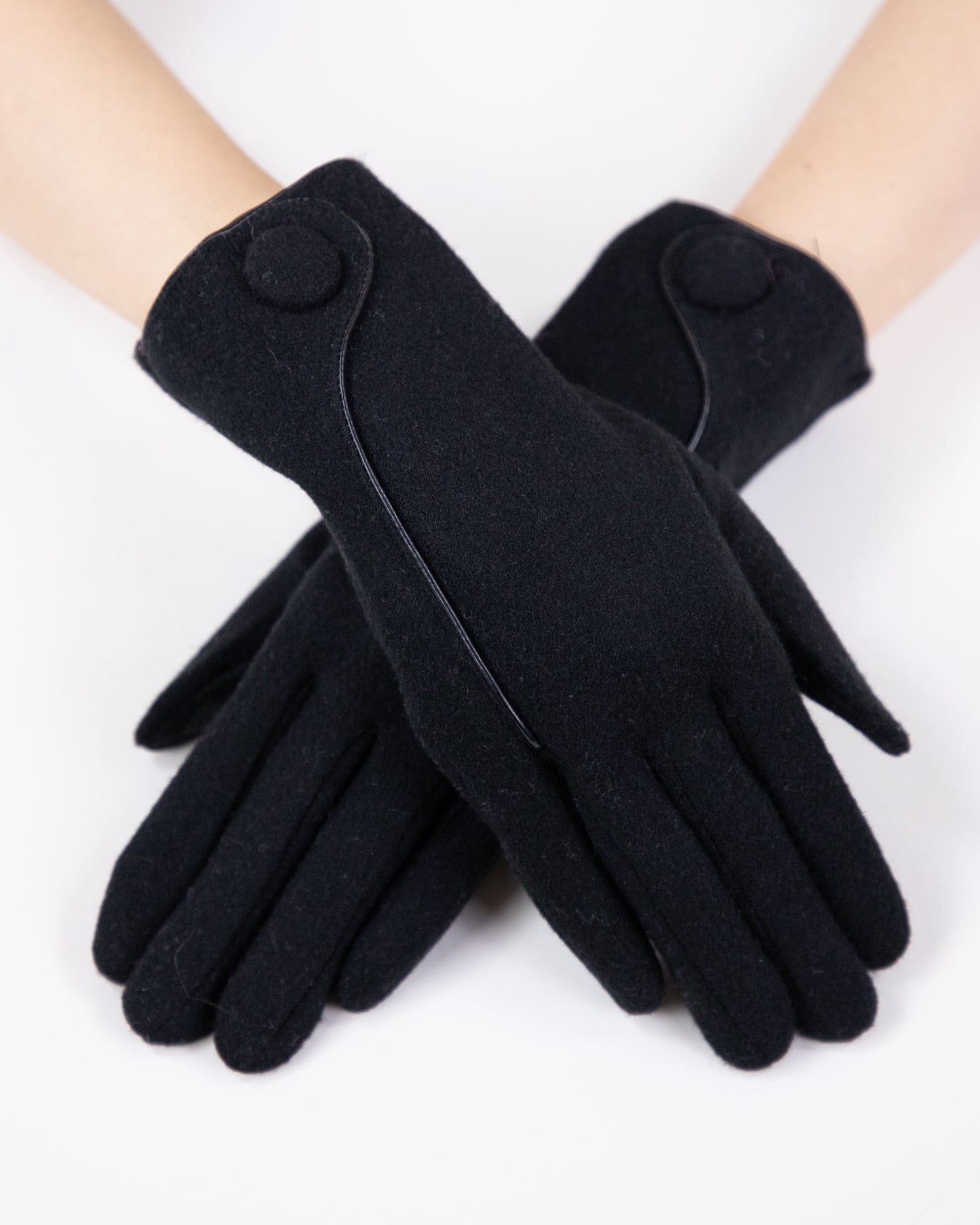 Wool Felted Gloves w/ Leather Seam and Button
