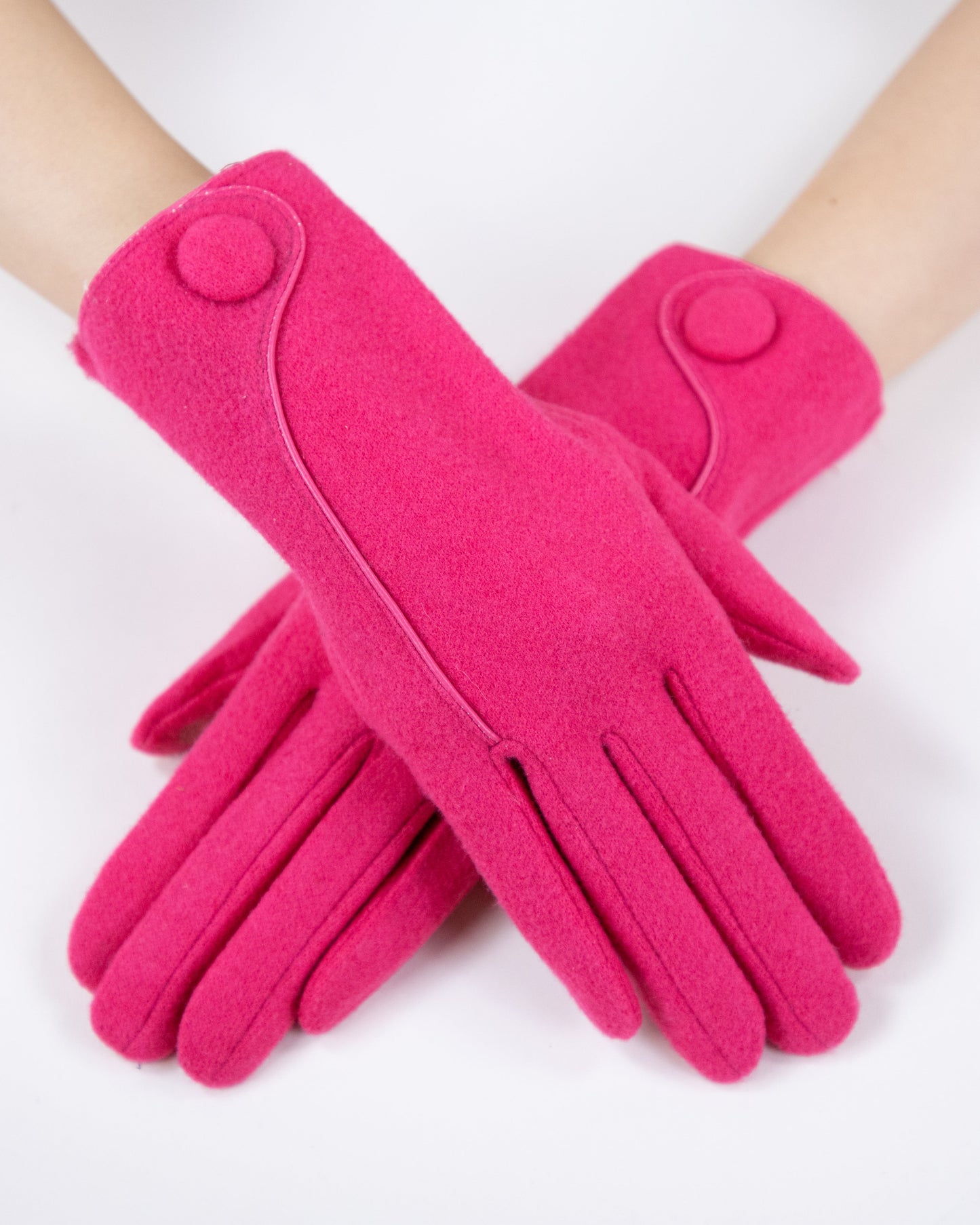 Wool Felted Gloves w/ Leather Seam and Button