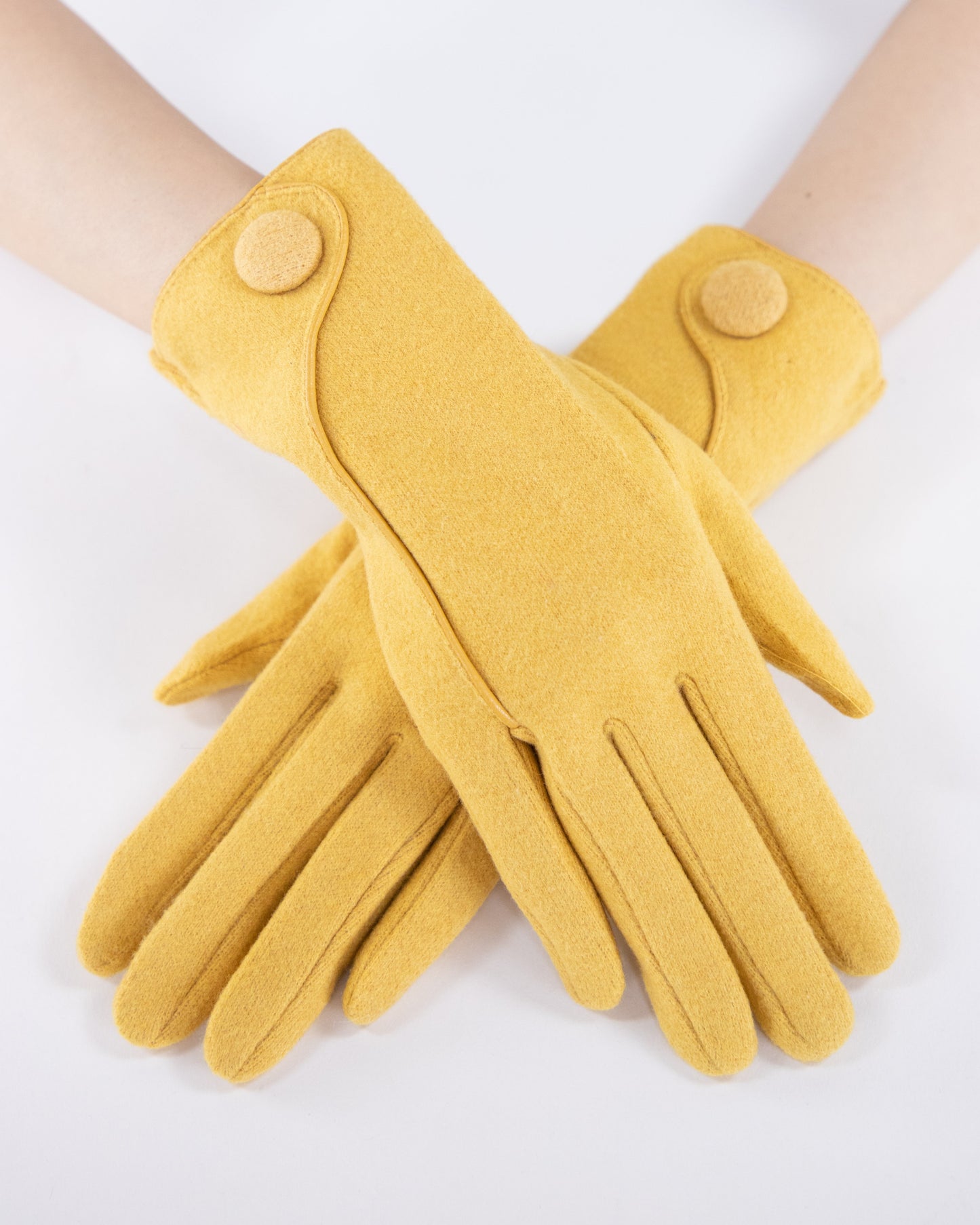 Wool Felted Gloves w/ Leather Seam and Button