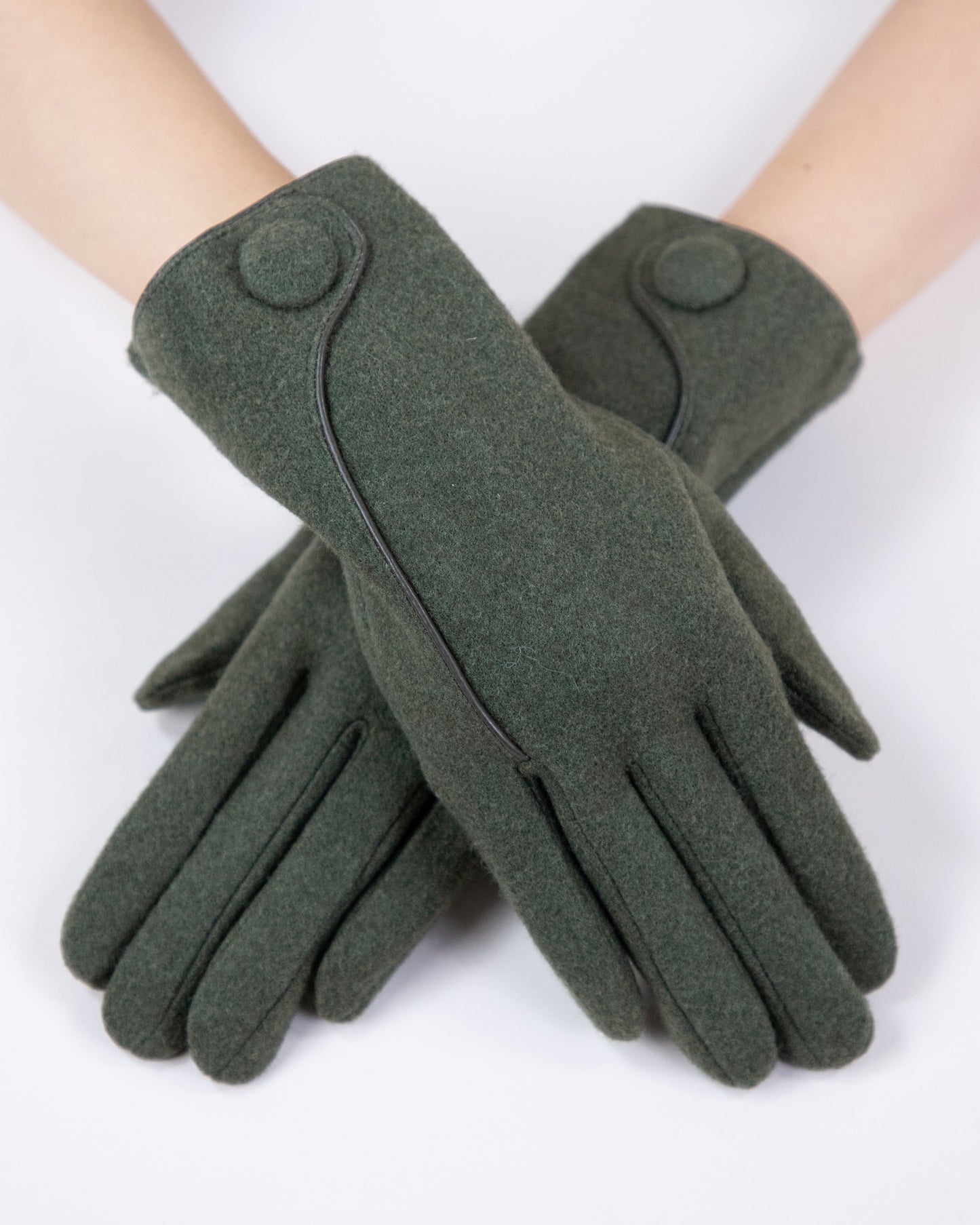 Wool Felted Gloves w/ Leather Seam and Button